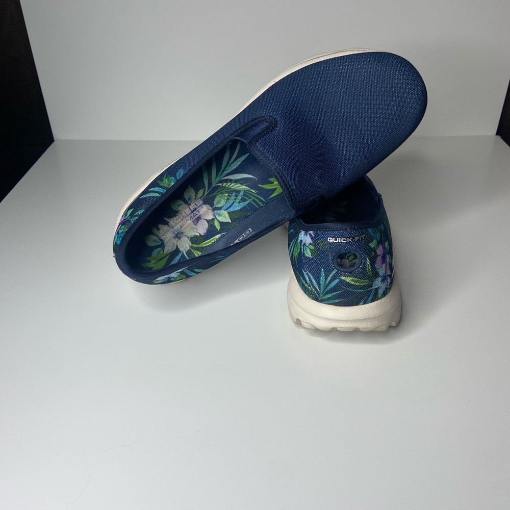Skechers Blue and Green Floral Slip-On Shoes